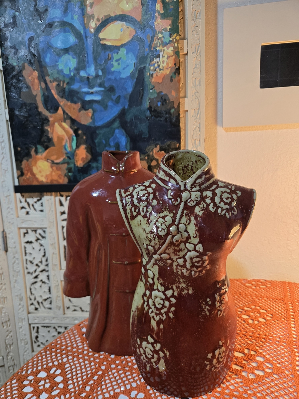 Decorative Ceramic Bust Vase in Deep Red - Brand Unbranded
